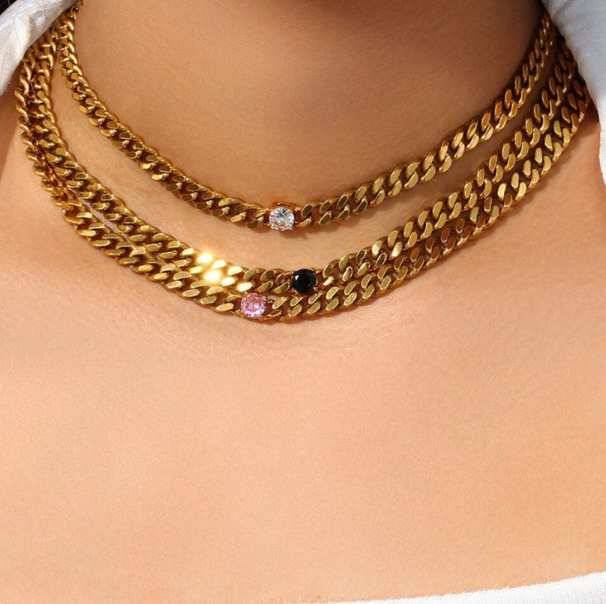 Cuban Chain Stone Necklace (Pre Order)