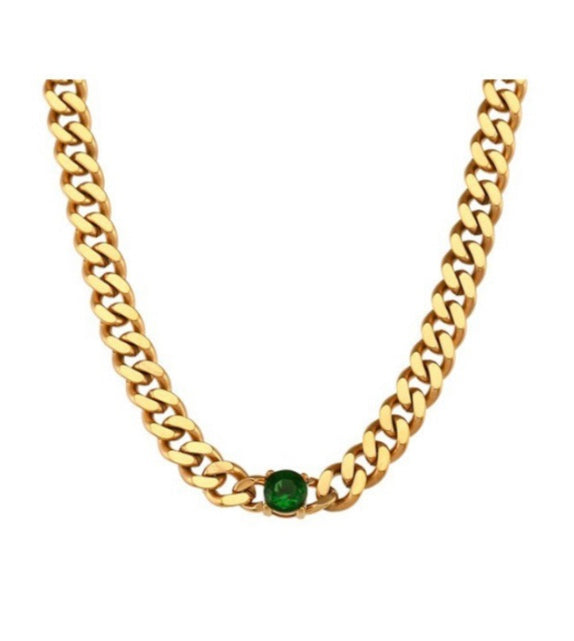 Cuban Chain Stone Necklace (Pre Order)