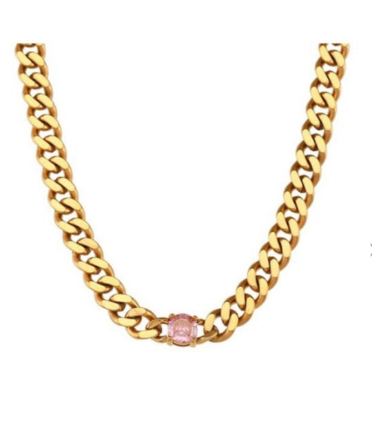 Cuban Chain Stone Necklace (Pre Order)